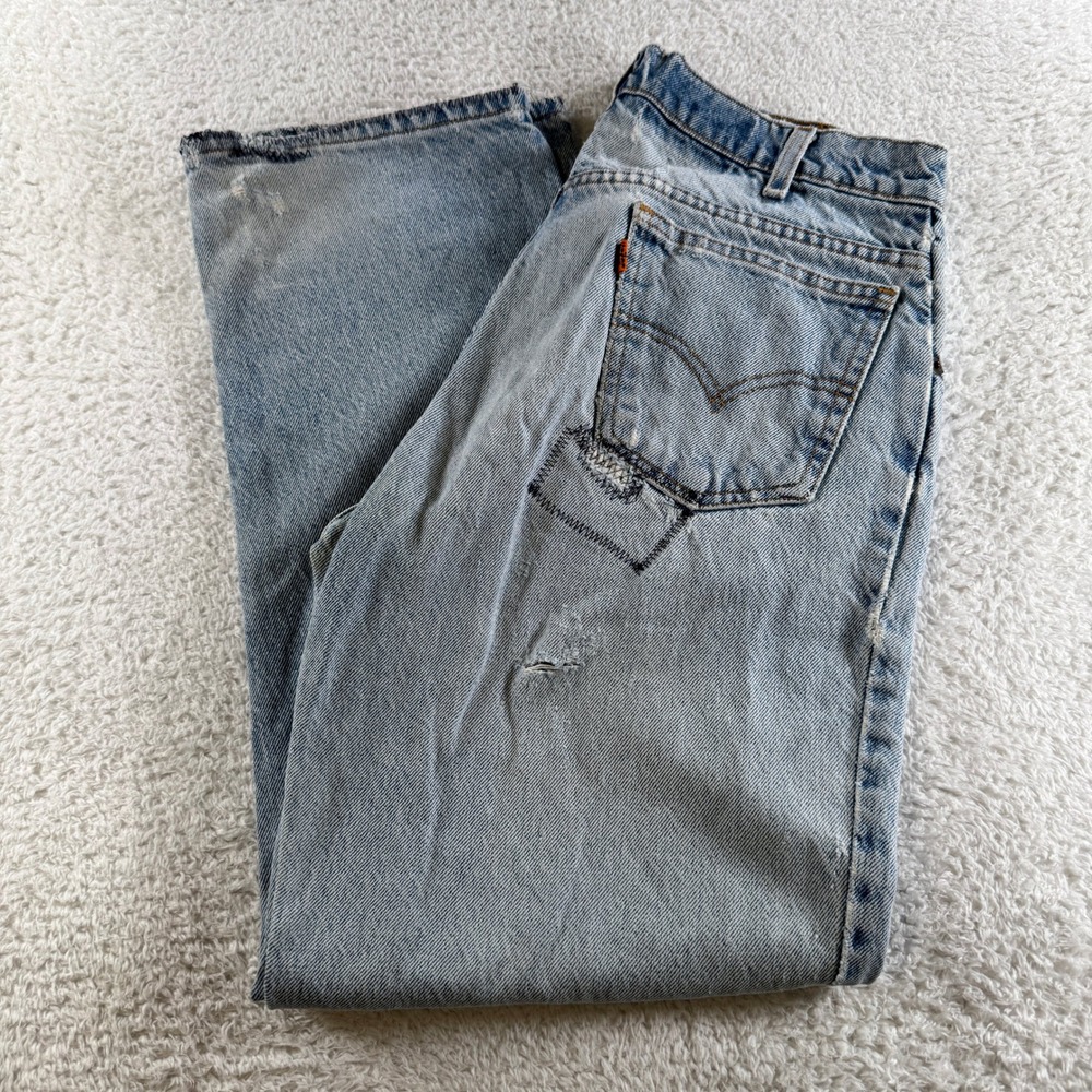 Levis 550 Relaxed Husky Jeans Men 33x28 Tag 30x28 Light Wash Distress Orange Tab